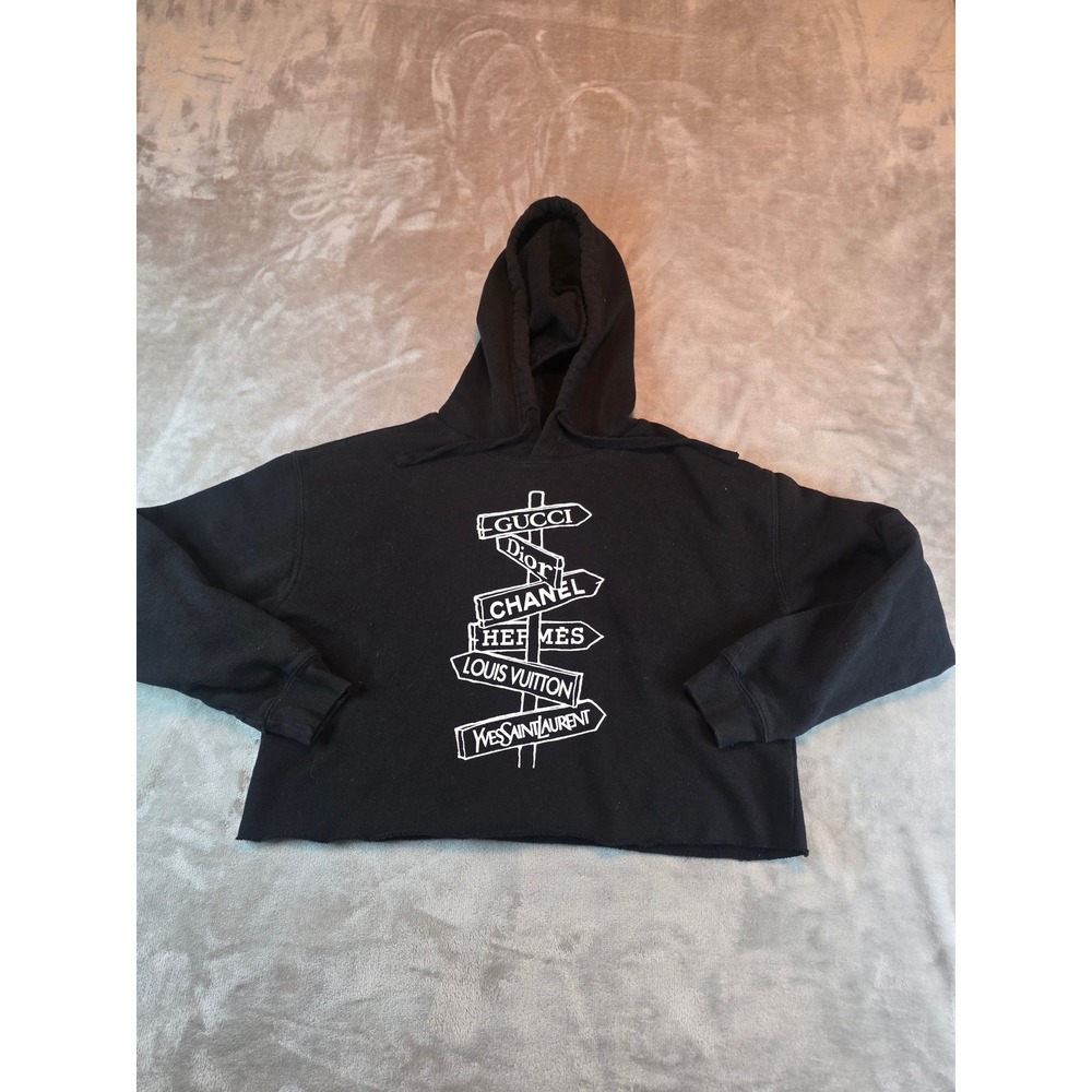 Lane Seven NoBrand Hoodie Womens Medium Black Designer Sign Graphic Crop Hoodie
